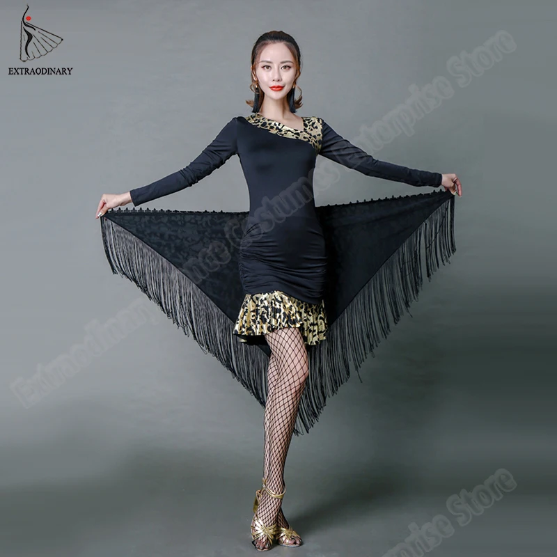 Women Belly Dance Dress Costume Practice Clothes Stage Performance Bellydance Black Skirt Long Sleeve(Not included Hip Scarf