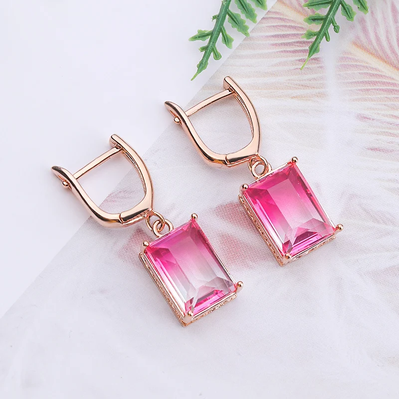 H:HYDE Colorful Crystal Earrings For Women Girls CZ Square Shape Hoop Earrings Statement Wedding Fashion Jewelry pendientes