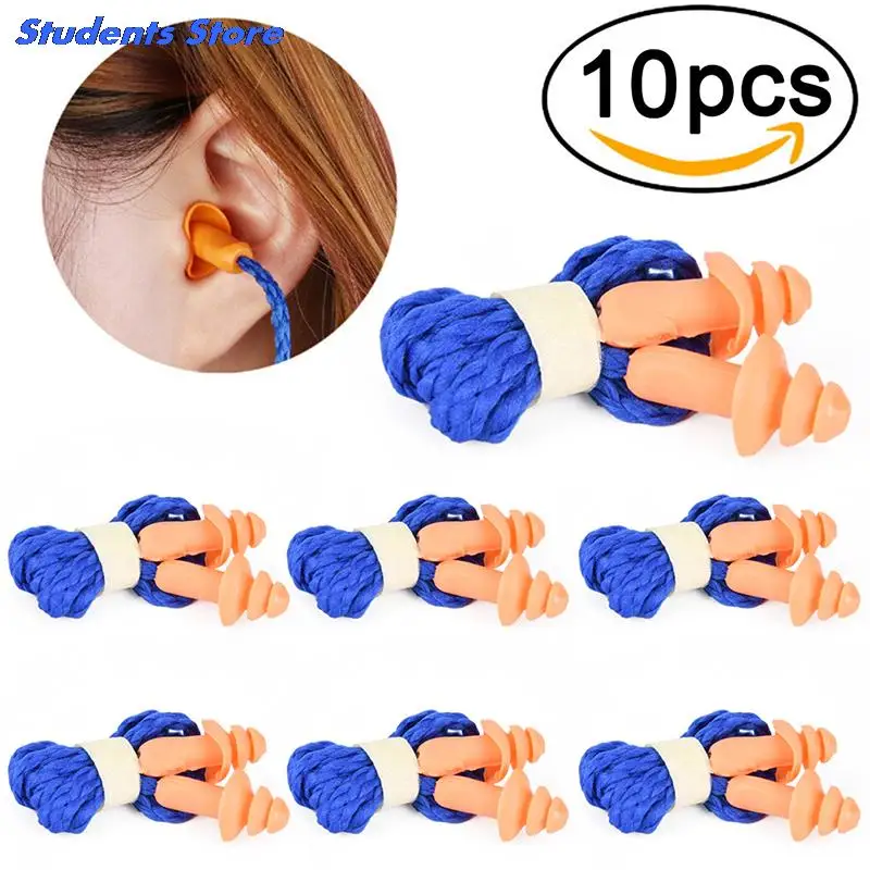 Ear care 10Pcs Soft Silicone Corded Plugs ears Protector Reusable Hearing Protection Noise Reduction Earplugs Earmuff |