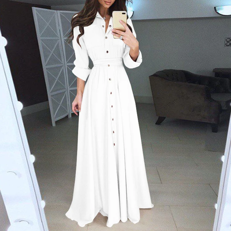 2019 женское длинное платье элегантная рубашка с длинным рукавом Макси # MM