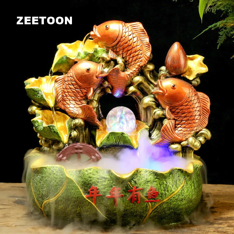 

110V / 220V Feng Shui Crystal Ball Rotate Water Fountain Home Humidifier Lucky Decor Crafts Statues Fountain As Opening Gifts