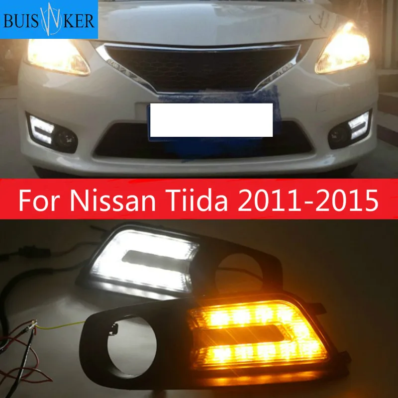 

1Pair For Nissan Tiida 2011-2015 Front LED Daytime Light Running Light DRL Flashing Day light Fog Lamp cover Frame