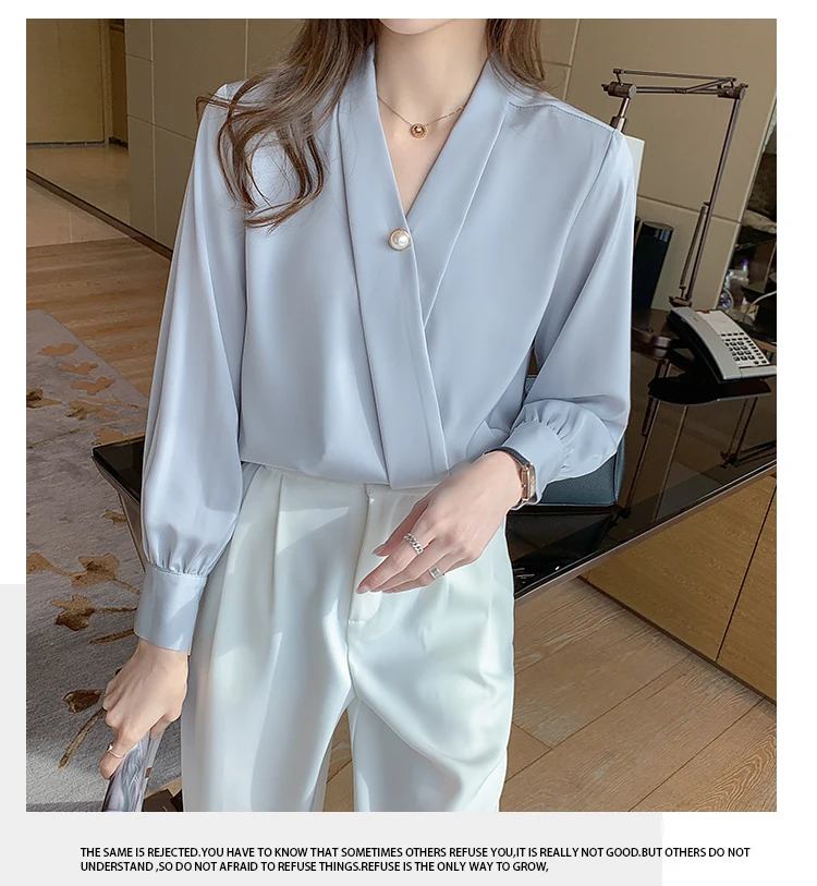 New V-Neck Silk Shirts Women Pullover Short Sleeve Summer Tops 2021 Button Women Blouses Satin Clothing Office Lady Solid Blouse