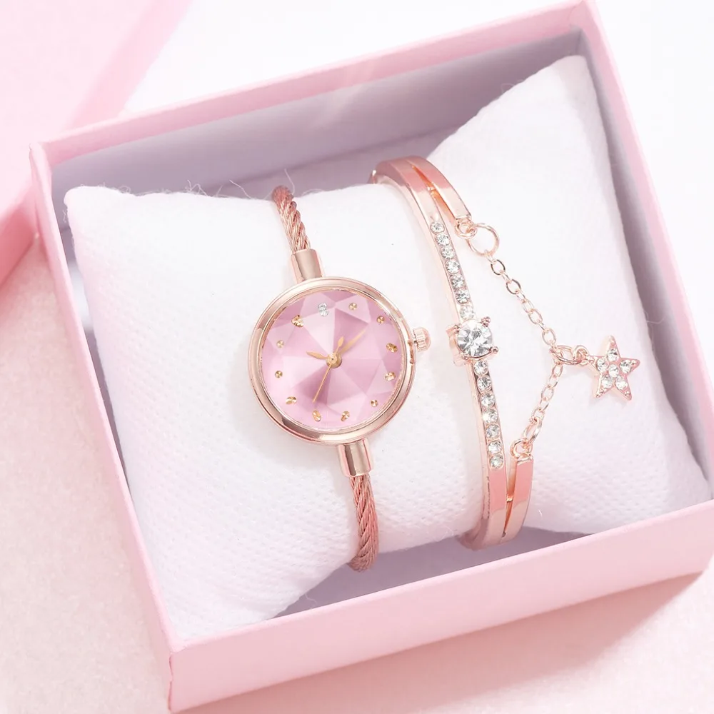 2 шт. брендовые модные роскошные часы женские часы-браслет Высокое качество Сапфир женские кварцевые часы простые золотые часы для женщин подарок
