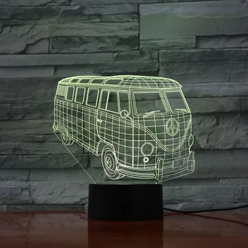 

3D Lamp Minibus Atmosphere Battery Operated for Room Decoration 7 Colors No Remote Awesome Present for Kids Led Night Light Lamp