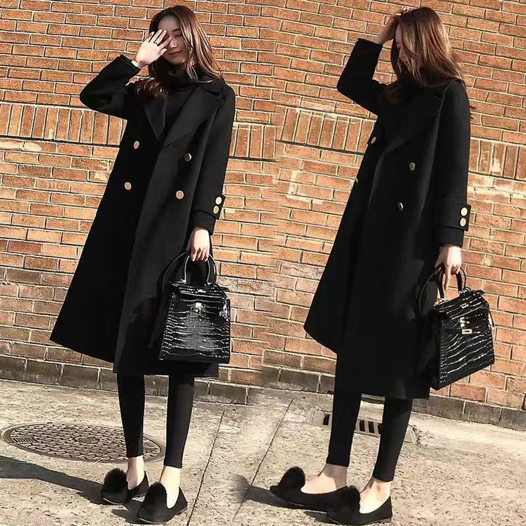 Manteau femme, зимнее пальто для женщин, для работы, одноцветное, в винтажном стиле, для офиса, с длинным рукавом, на пуговицах, шерстяное пальто, abrigo mujer casaco