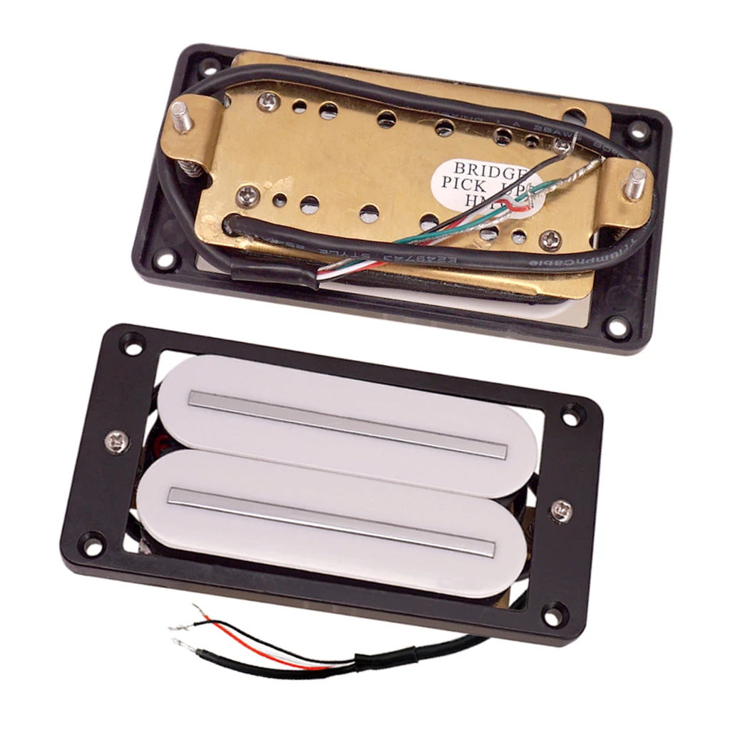 Pack of 2 Electric Guitar Dual Hot Rail Pickup Neck & Bridge White with Black Frame