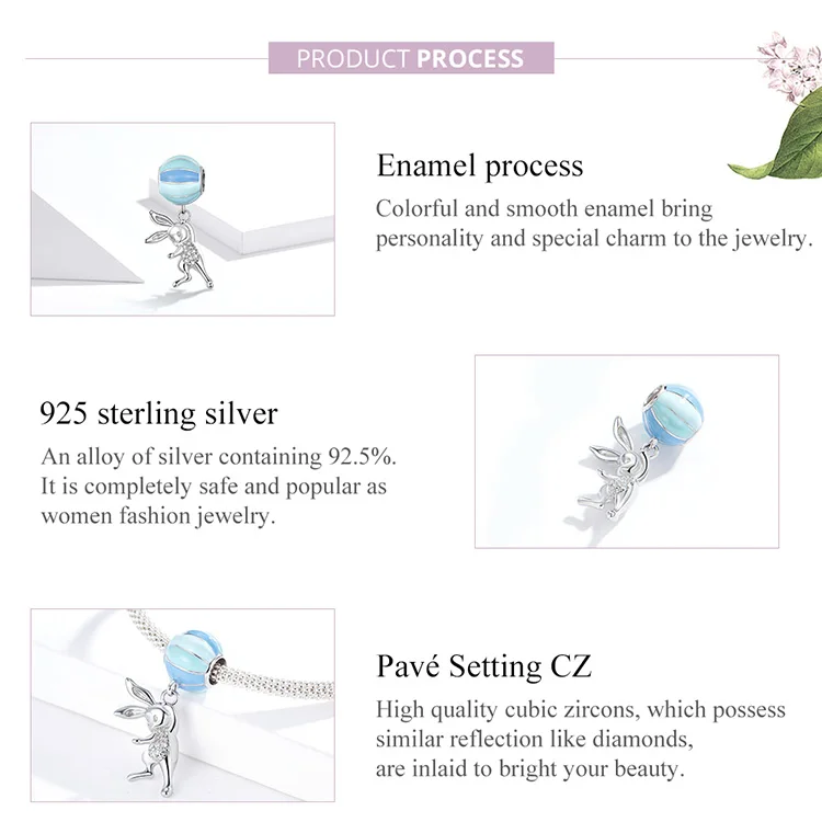 Fit Pandora браслет 925 стерлингового серебра милый кролик синий воздушный шар подвески S925 кунг-фу животных бусины ювелирных изделий