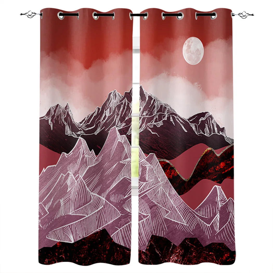 

Red Mountain Peak Moon Curtains Window Living Room Curtains High Blackout Curtain Thick