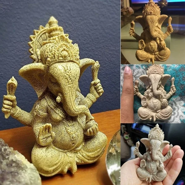 Handmade Sandstone Ganesha Buddha Elephant Statue Sculpture Figurine Artwork