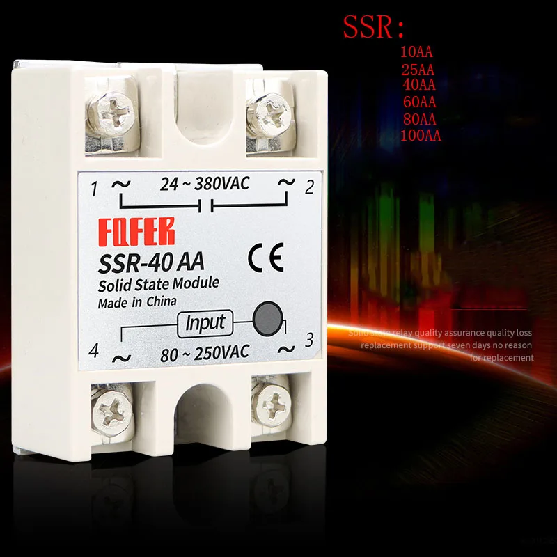 

10A 25A 40A 60A AC-AC Single Phase Solid State Relay AC SSR SSR-10AA SSR-25AA SSR-40AA SSR-60AA 80-250VAC 220V TO 24-380V AC