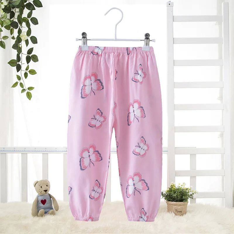 Г. Новые детские пляжные штаны с героями мультфильмов хлопковые брюки повседневные штаны летние пижамы противомоскитные штаны для мальчиков и девочек - Цвет: Pink butterfly