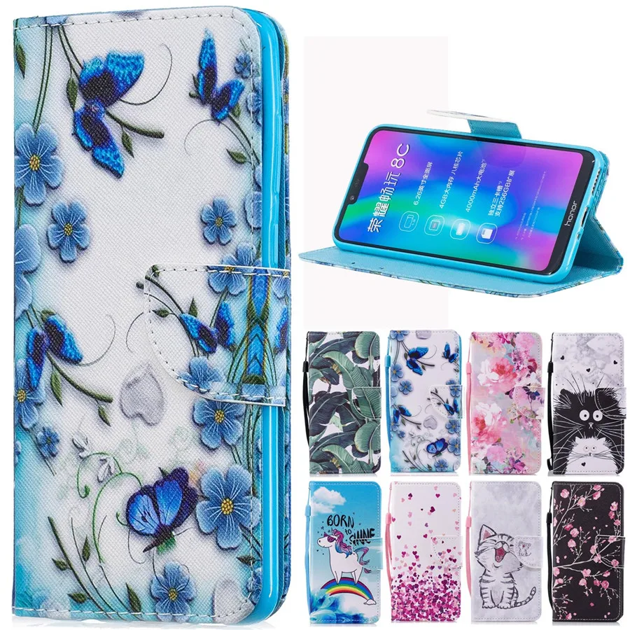 Huawei Honor 8C Leather Case on sFor Funda Cover for Honor8C Covers Fashion Flip Wallet Stand Phone Cases |
