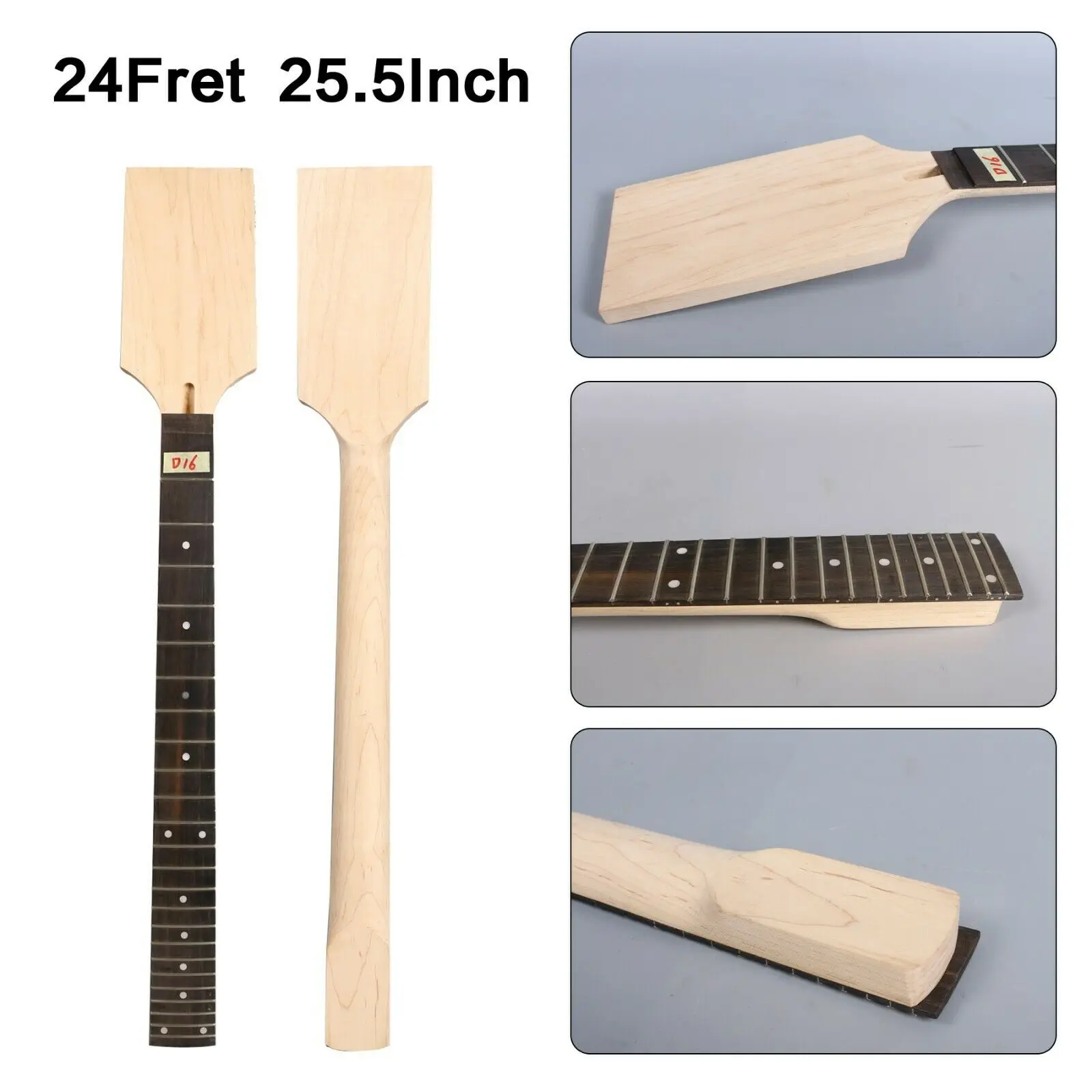 

Fit Diy 24 Fret 25.5 inch Electric Guitar Neck Maple+Rosewood Fingerboard Hand-Made Unfinished
