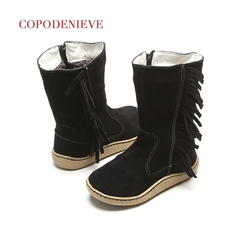 COPODENIEVE Children's boots, deerskin and velvet boots, thicker and warmer fringed boots in winter US 7-13 Size