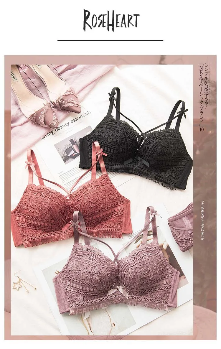 Roseheart Женские Модные фиолетовые пикантное Красное Нижнее белье бюстгальтеры вышивка кружевной бант хлопковые трусики беспроводные комплекты бюстгальтеров нижнее белье A B Роскошные