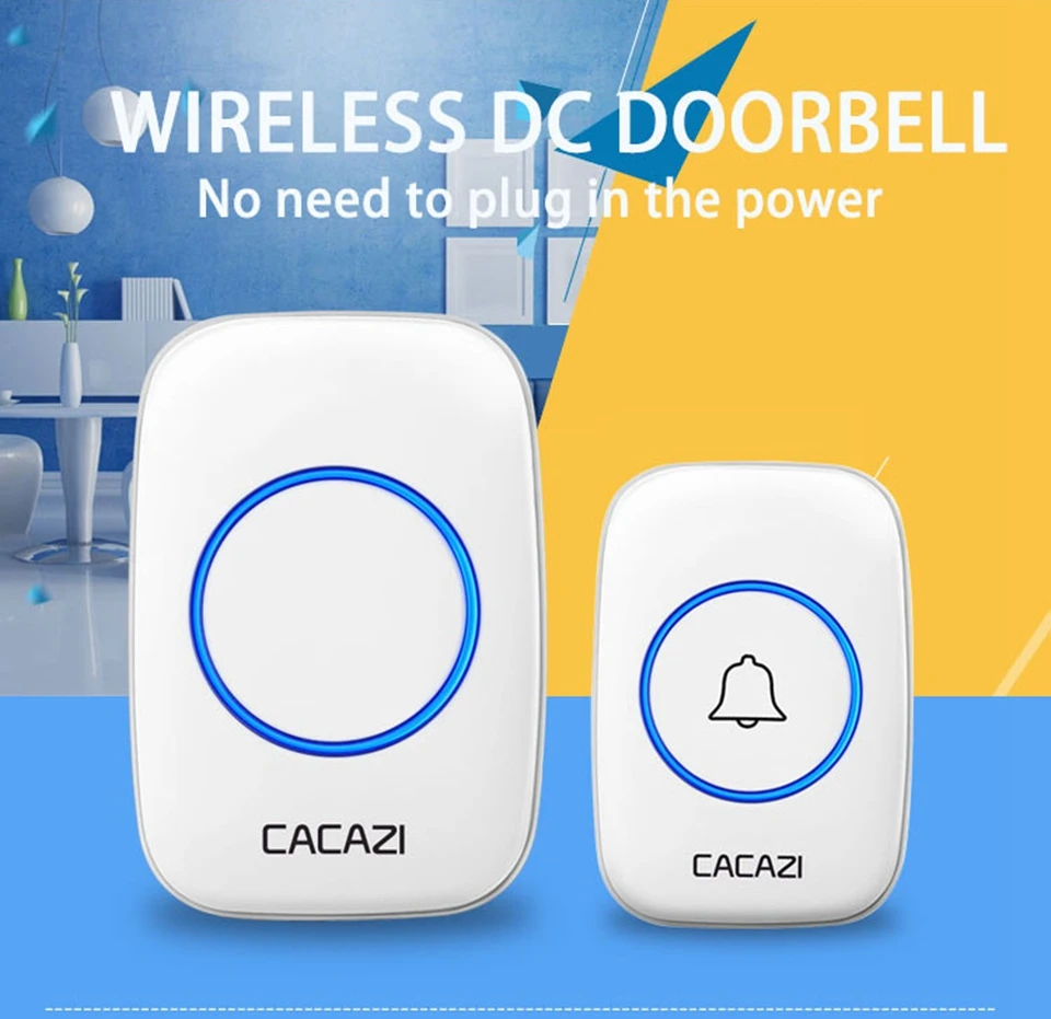 apartment intercom system with door release CACAZI Wireless Doorbell A10 DC Battery-operated 300M Range 38 Chimes Waterproof Home Cordless Flash Door Bell White gate intercom with camera