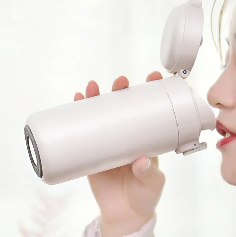 

Stainless Steel Thermos Cup Keep Cold With Spring Bounce Lid Pea Cup Water Bottle Portable Carry Frosted Elegant Mini Outdoor