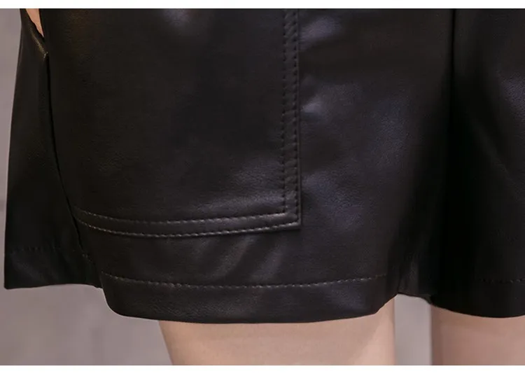Широкие из искусственной кожи шорты весна зима Женская мода Pu гофрированные шорты с высокой талией высокие уличные девочки трапециевидные