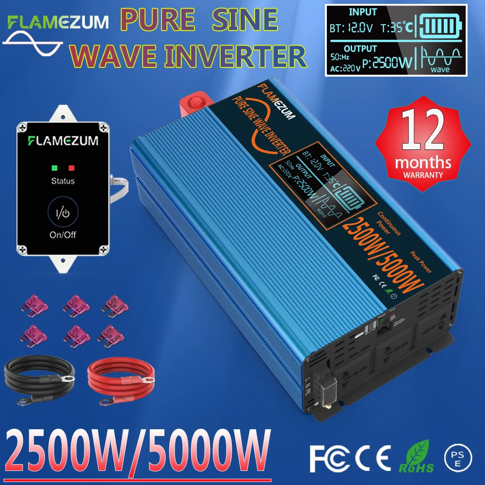 Автомобильный Мощность инвертор 2500W/5000 Вт Чистая синусоида Инвертор DC 12V 24V 48V к