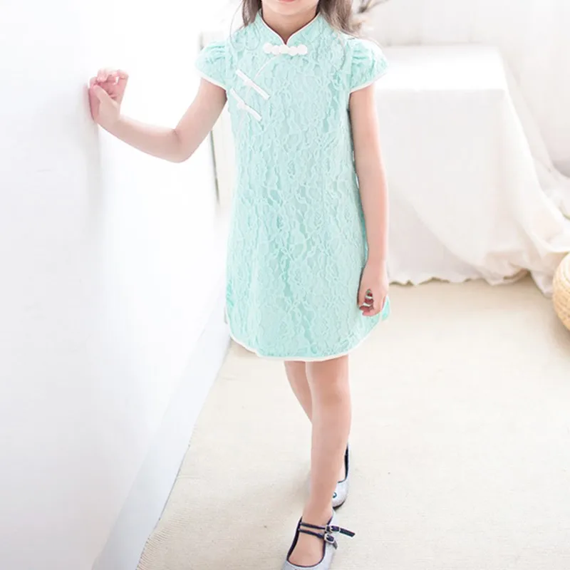 

High-end children's clothing cheongsam summer girls Chinese style dress in lace cheongsam dress