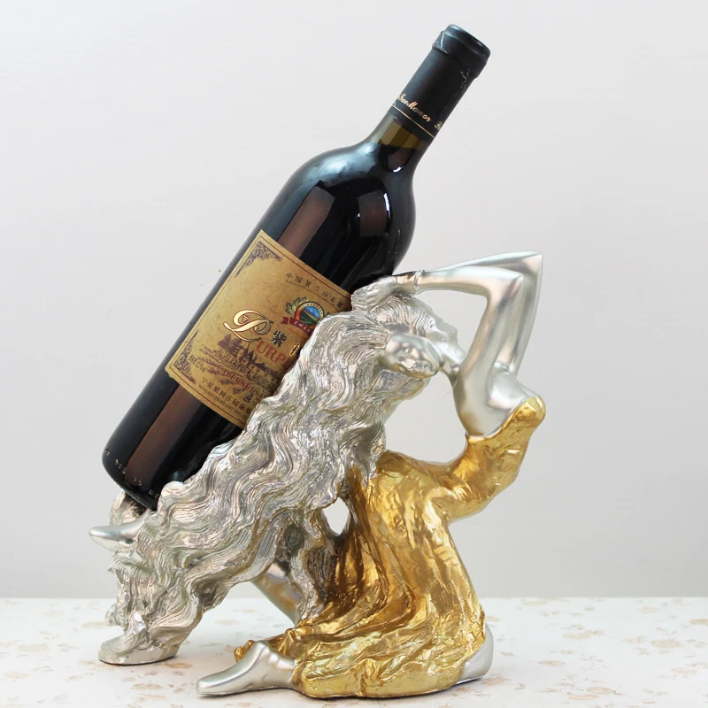 

European Golden Kneeling Girl Statue Resin Wine Rack Home Decoration Accessories Modern Cabinet Decorative Ornament
