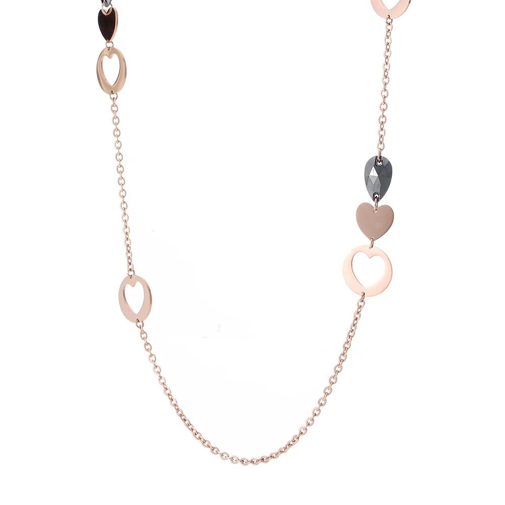 Элегантное длинное ожерелье из нержавеющей стали в форме сердца для женщин