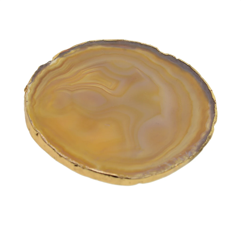 2pcs Natural Agate Slices Gold Edge Geode Coaster Cup Mat DIY Jewelry Crafts