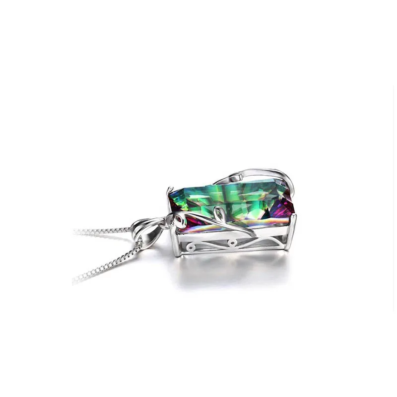 Jellystory Silver 925 Jewelry Necklace with Rectangle Topaz Gemstones Pendants for Women Wedding Engagement Party Gift