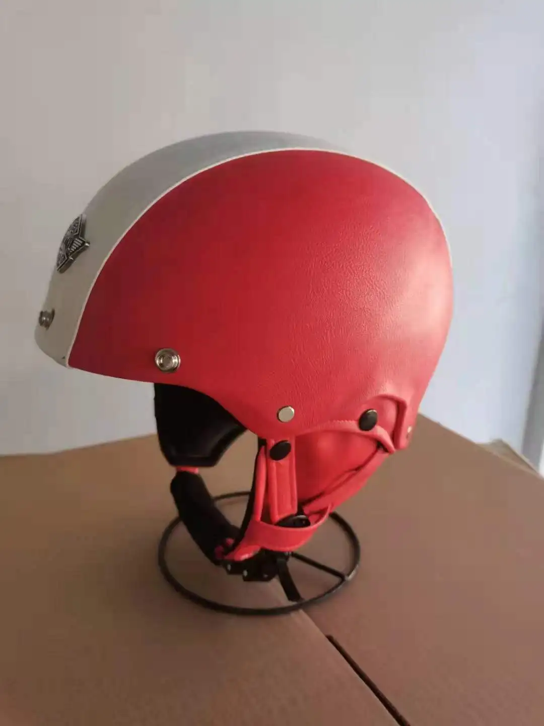 Leather Motorcycle half helmet with 