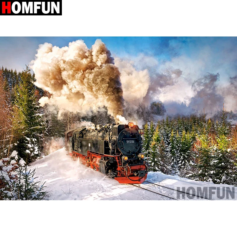 Картина из страз HOMFUN квадратная и круглая Алмазная 5D Вышивка Поезд ремесла по