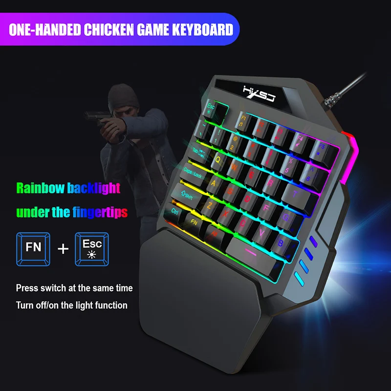 HXSJ 1.6m 35Keys One-Handed Keyboard Gaming Wired Keyboard and Keypad with LED Backlight Game LOLDotaPUBG Mini Keyboard usb    (17)