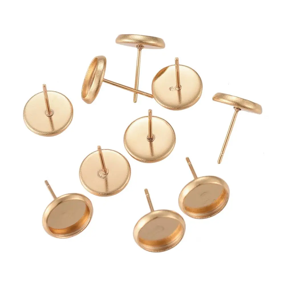 

10Pcs 6mm 8mm 10mm 14mm Stainless Steel Golden Blank Stud Earring Settings Cabochon Tray For Earring Jewelry Making Supplies