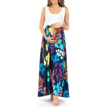 

Ins Maternity Dresses Sleeveless Patchwork Bohemian Dress for Pregnant Woman Long Dresses Maternity Bohe Style Maxi