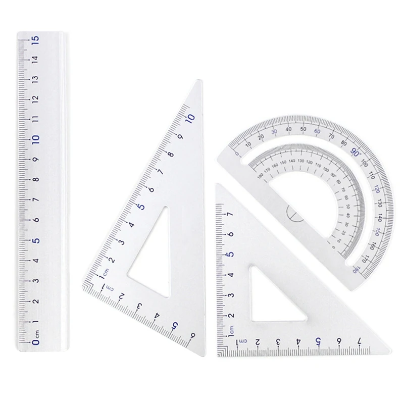 

4pcs/set UV Aluminum Alloy Ruler Drawing Measurement Ruler Geometry Straightedge Protractor Triangular Ruler Stationery Set