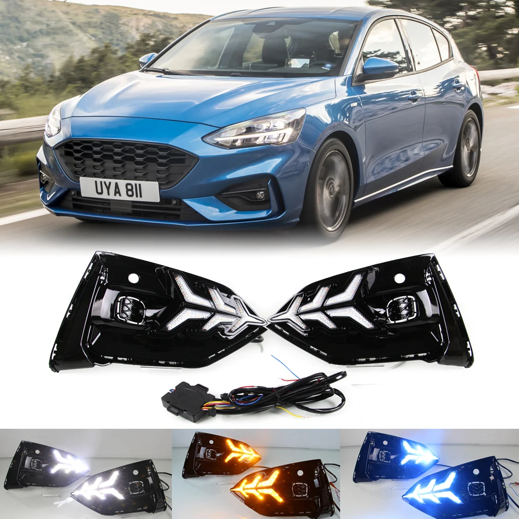 LED DRL лампы для Ford Focus ST он-лайн 2019 Светодиодный дневной светильник 3 цвета Дневной