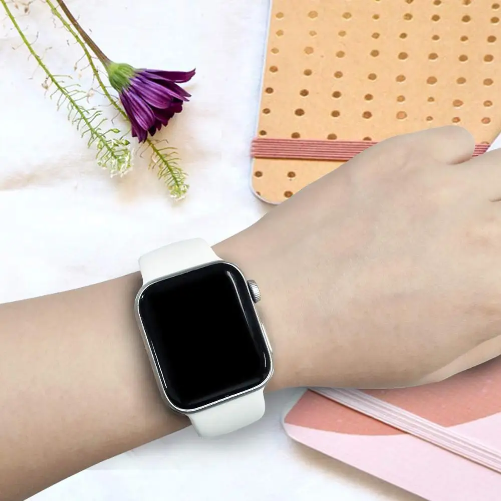 Apple Watch Band 38 мм 42 40 44 спортивный ремешок Мягкая замена для силиконового ремешка iWatch