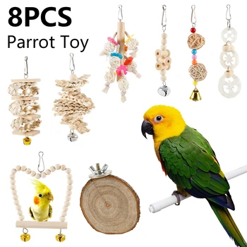 

8PCS/Set Combination Parrot Toy Bird Articles Parrot Bite Toy Bird Toys Parrot Funny Swing Ball Bell Standing Training Toys