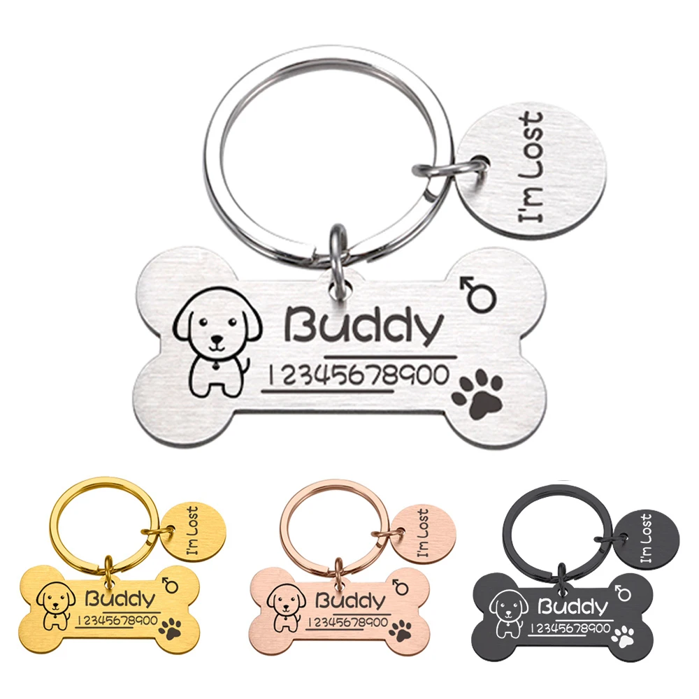 Personalized Dog Cat ID Tag Anti-lost Pet Name Tags Plates Free Engraving Dogs Cats ID Tag Nameplate Pendant Bone Shape for Pets