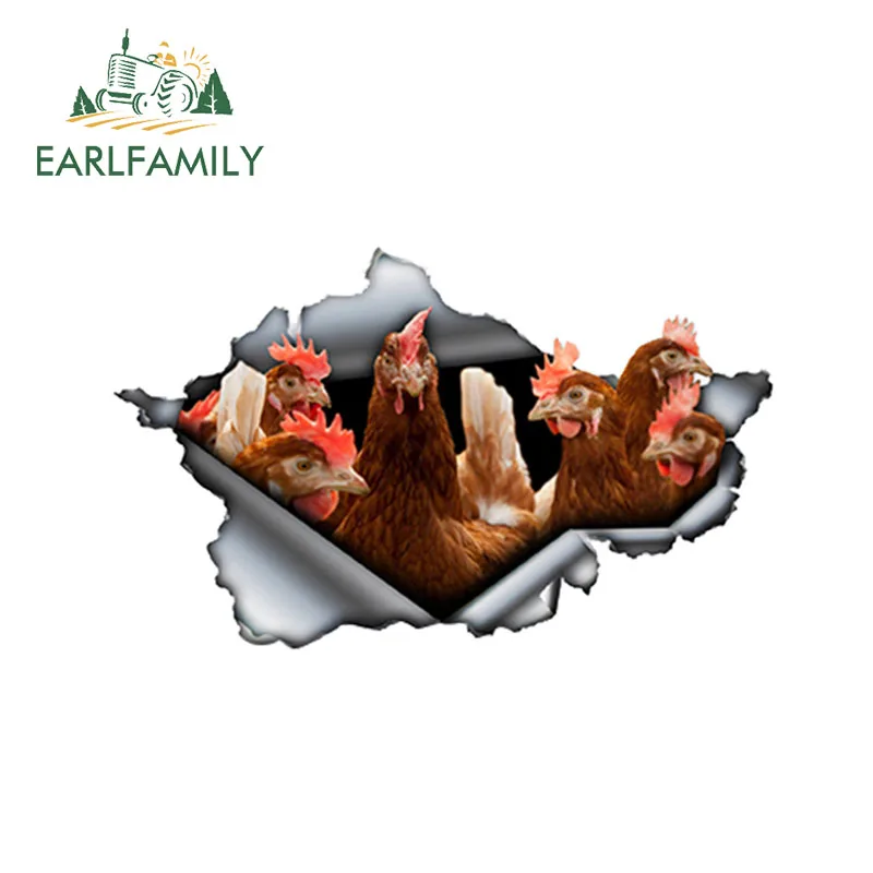 EARLFAMILY 13cm x 7.9cm Brown Chickens Car Sticker Torn Metal Decal Reflective Stickers Waterproof 3D Styling Farm Decals | Автомобили и