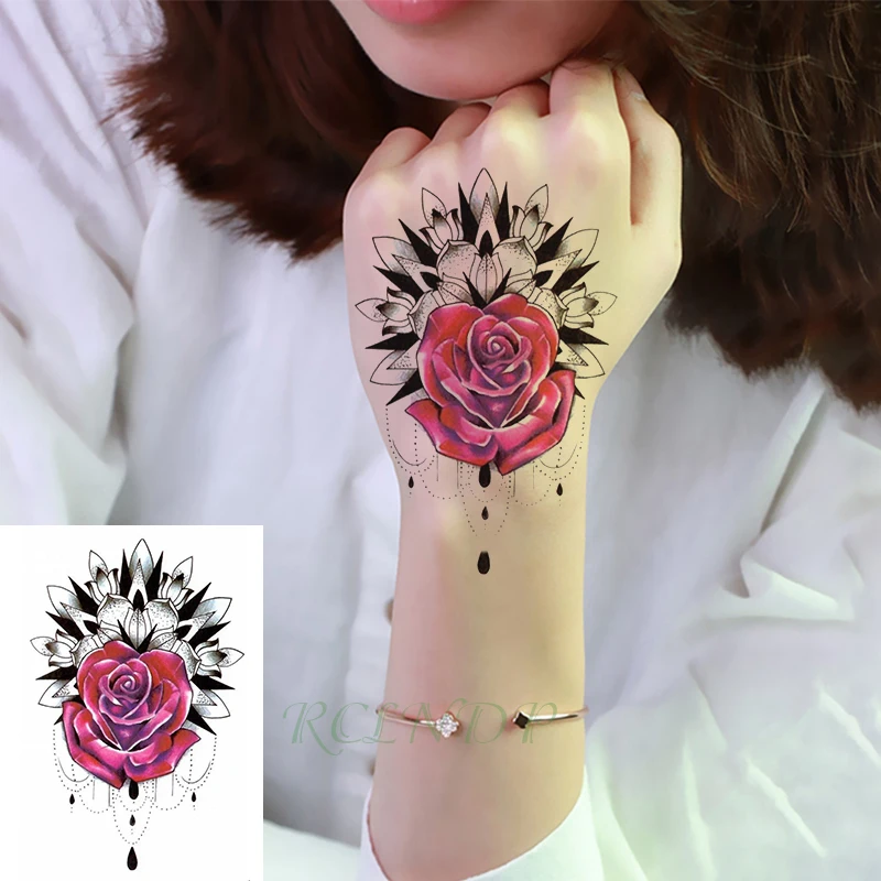 Waterproof Temporary Tattoo flower black leaf datura Sticker flash tatto fake tatoo body art tattoos for women men kids - Цвет: Светло-желтый