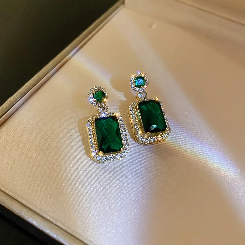 Crystal Earrings Geometric Earrings Korean Green Crystal Geometric Earrings For Women