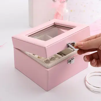 

Women Portable Travel Jewelry Box Organizer PU Jewellery Ornaments Case Storage Portable Travel Leather Jewellery Ornaments Case