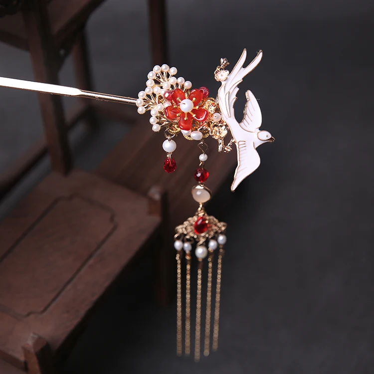 A Pair Kanzashi Древность Hanfu Kanzashi головной убор классический цветок кисточка шаг встряхнуть зажим для волос головной убор древняя ручная работа украшение для волос Косплей - Цвет: A Pair Kanzashi