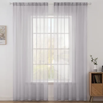 

Light Grey Tulle Curtain for Living room Solid Sheer Voile Curtains for Kitchen Window Screening Linen Curtain Door Wedding