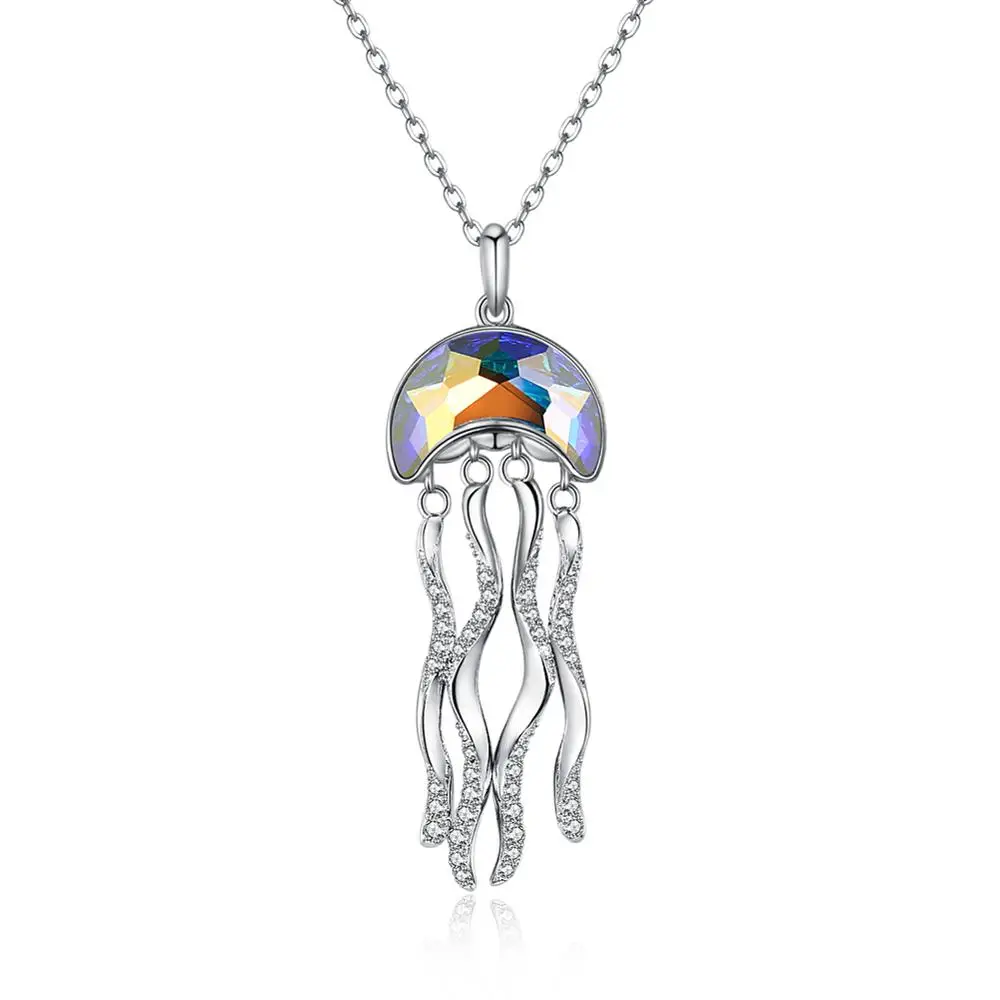 Разноцветная Луна Медузы кулон LEKANI кристаллы от Swarovski ожерелье из стерлингового