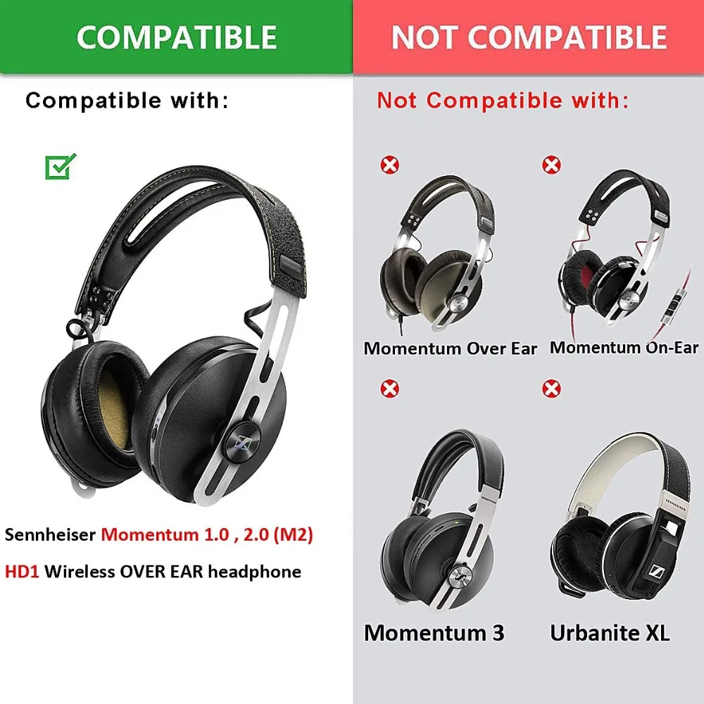 Replacement Earpads Ear Pads Cushion Muffs for Sennheiser Momentum 1 1.0 2 2.0 M2 HD1 Wireless Wired Over Around Ear Headphones