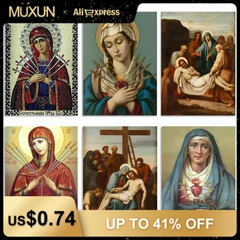 

Muxun Diy Diamond Embroidery Icons Full Set Round/Square Rhinestone Pictures 5D Diamond Mosaic Religion Full Layout Gifts X0165