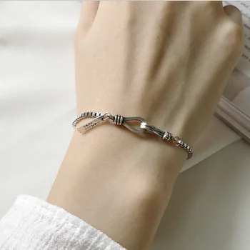 

black phoenix Korean S925 Sterling Silver 3mm thick box chain retro Thai silver bracelet customization Korea Fashion Jewellery