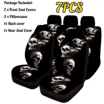 

7PCS Car Seat Cover 3D Skull Printing Universal Car Front Seat Protector Seat Car Accessories Cushion Full Cover for Most Car